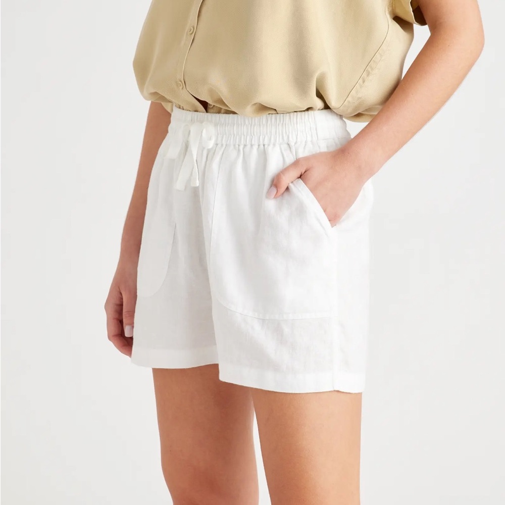 Quince White European Linen Shorts sz S Women's Elastic Waist Drawstring NWT